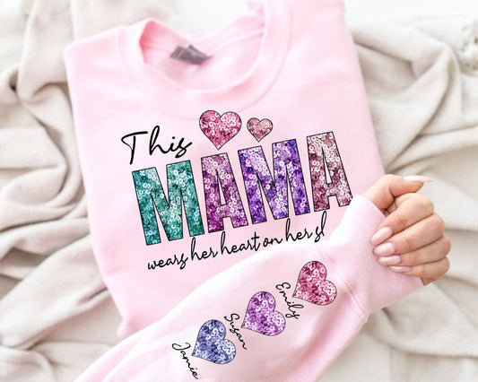 This MAMA Wear her Heart PNG, Faux Sequin Glitter Design, Valentine PNG File, Mama's Valentine Digital Download, Sequin Valentine Png Shirt - VartDigitals