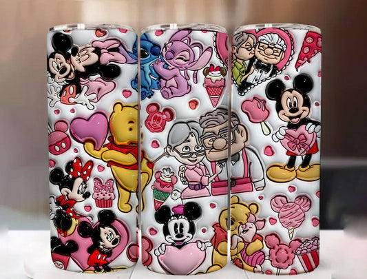 3D Inflated Stitch Valentine Tumbler Wrap, Mickey Minnie Valentine 3D Inflated Tumbler Wrap, Carl And Ellie Tumbler Png, Pooh Valentine - VartDigitals