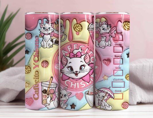 Cartoon 3D Halloween Inflated Tumbler, The Aristocats Tumbler Wrap, Inflated Cat Tumbler Wrap,  Cute Cat Tumbler Sublimation Cats Coffee Png