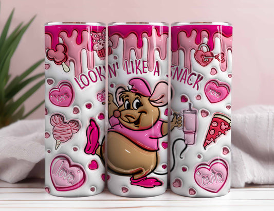 3D Inflated Cinderella Mouse Tumbler Wrap, Valentines Day Tumbler Png, Cute Gus Gus Snack Valentines Png, Cartoon Valentine Snacks Png - VartDigitals