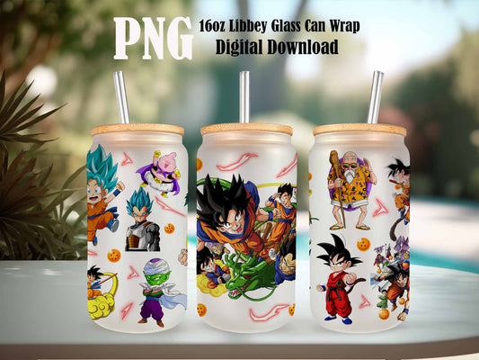 Dragon Ball 16oz Glass Can PNG, Manga Tumbler, Comics Tumbler Designs