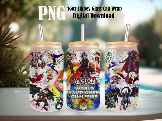 Yu Gi Oh! Duel Monsters Glass Can,16oz Can Glass,16oz PNG, Duel Monsters Glass Can Digital Design, Movie Skinny 16oz Design, Instant Download