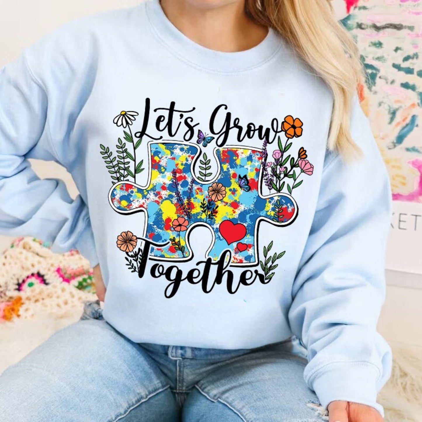 Let's grow together Png, Autism Awareness Png , Autism Awareness, Autism Puzzle Png, Autism Teacher Png, Autism Mom, Inspirational Png