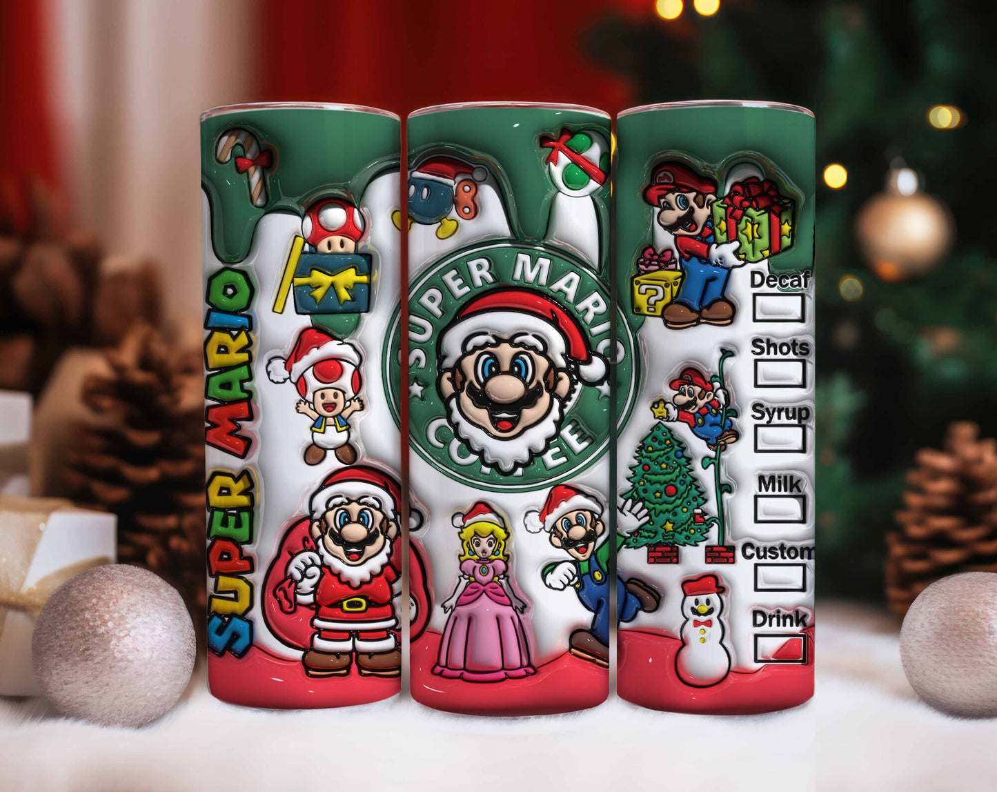 3D Inflated Cartoon Christmas Tumbler PNG, 3D Kids Game Tumbler, 3D Funny Movie Sublimation Wraps, Christmas Digital Game Tumbler Wrap Png