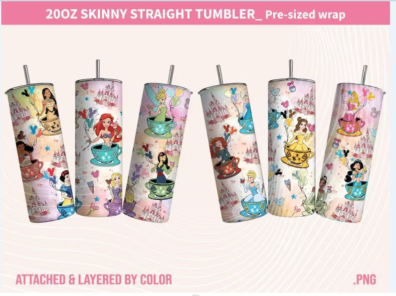 Princess Tumbler Wrap, 20oz Skinny Tumbler, Princess Tumbler, Cartoon Tumbler Wrap, Magic Castle, Balloon Png, Tumbler Print