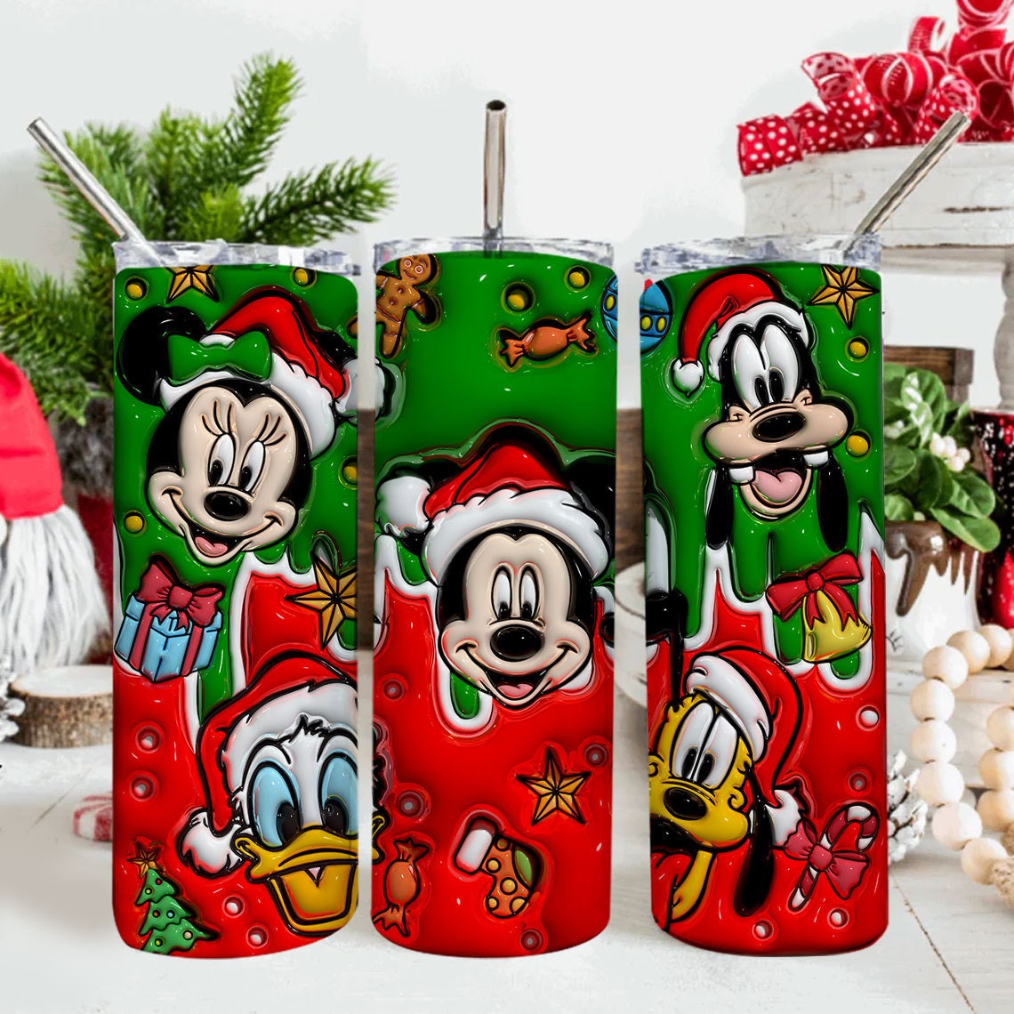 3D Inflated Christmas Tumbler Wrap, Mouse And Friends Png, 3D Christmas Png, Christmas Ornament, Christmas Sublimation, Christmas Vibes