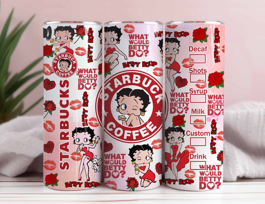 Betty Boop Starbuck Coffee Tumbler PNG, Bags Pattern Tumbler, Betty 20oz Skinny Tumbler