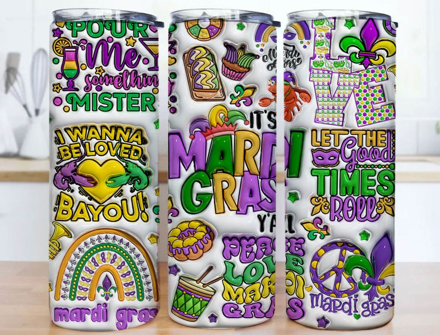 3D Inflated Mardi Gras 20 oz tumbler png, It's Mardi Gras Y all tumbler wrap png, Happy Mardi Gras 20 oz tumbler designs, New Orleans png - VartDigitals
