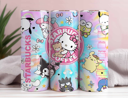 Hello Kitty Coffee Tumbler PNG, Spring Flower Pink Cat PNG, 20oz Straight Skinny Wrap, Cartoon Tumbler, Tumbler Wrap, Full Tumbler Wrap