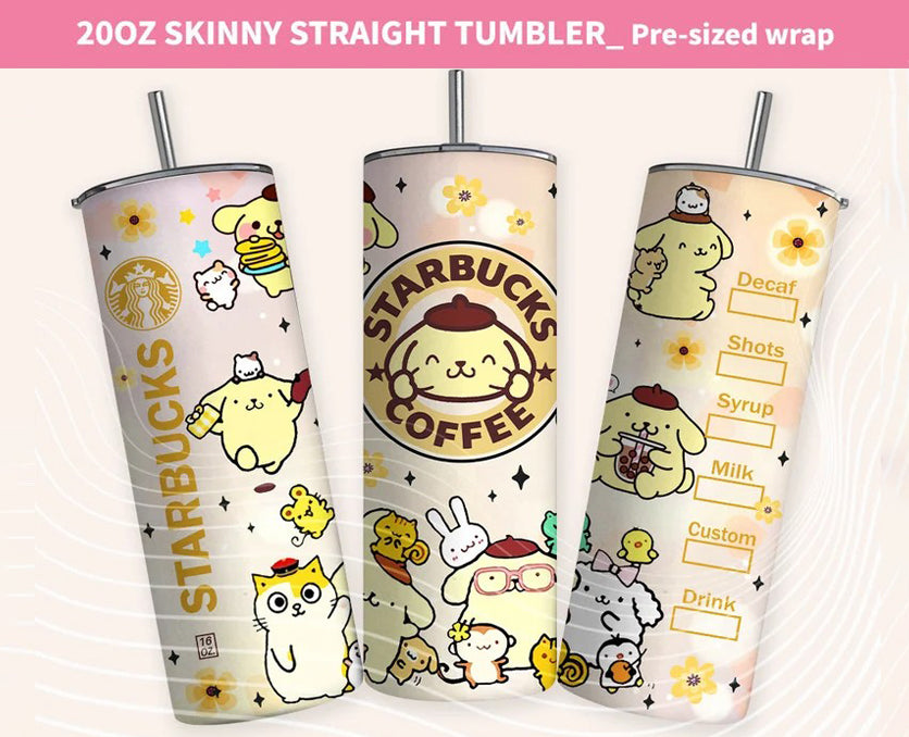 Bundle Kawaii Kitty Tumbler, Kitty Coffee, 20oz Straight Skinny Wrap, Cartoon Spring Flowers, Pink Cat Tumbler, Png Sublimation Design