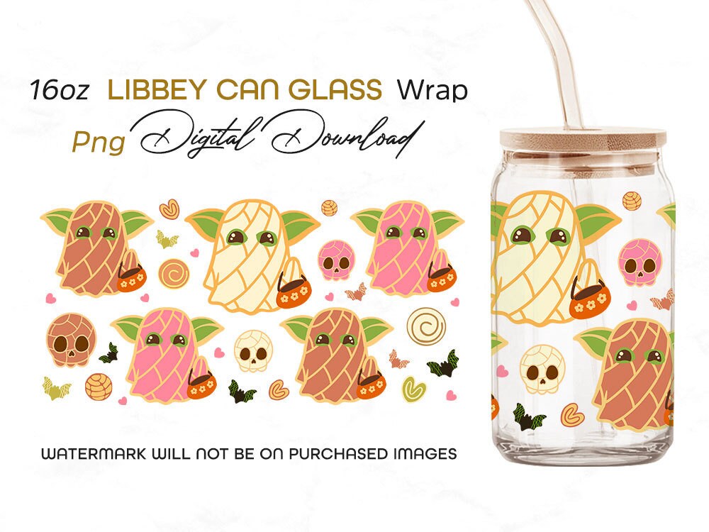 Spooky Conchas Tumbler Wrap,16oz Can Glass Mexican Pan Dulce Ghost Tumbler, Puffy Halloween Conchas Ghost Tumbler,Mexican Conchas, Pan Dulce