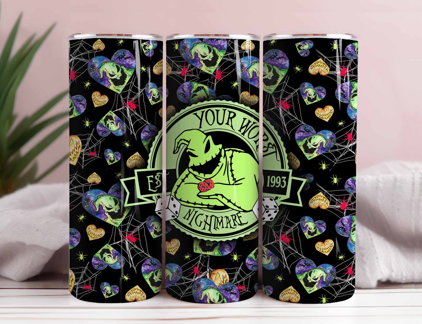 Cartoon Halloween Tumbler Wrap, 20oz Skinny Tumble Wrap, Scary Nightmare Tumbler Png, Your Worst Nightmare Est 1993, Boo Bash Wrap