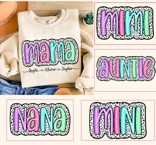 Mama Dalmatian PNG, Mothers Day Dalmatian Bundle Png, Mimi Auntie Nana Dalmatian Dots, Custom Mama with Kids Name Design, Mother's Day png