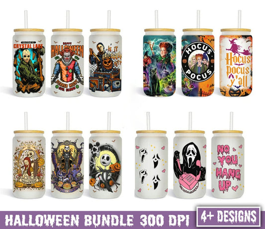 Horror Designs 16oz Libbey Glass Can Tumbler, Horror Movie Design Glass Can png, Libbey Can Template, 16oz Libbey Wrap PNG, Halloween Png