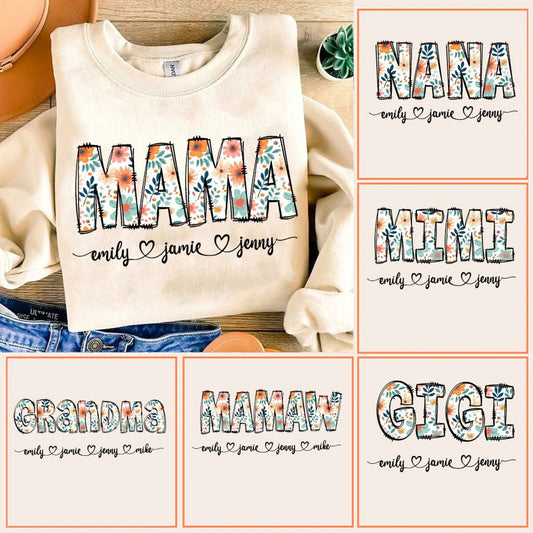 Floral Mama Grandma Nana Bundle png, Floral Mama png, Mama Flower with Kids Names, Mama floral, Custom Mama groovy png, Mother's Day Gift