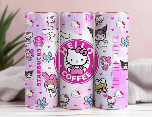 Kawaii Kitty Tumbler Wrap, Cartoon Tumbler, 20oz Straight Skinny Wrap, Pink Kitty Png, Pink Cat Tumbler Wrap, Png Sublimation Design
