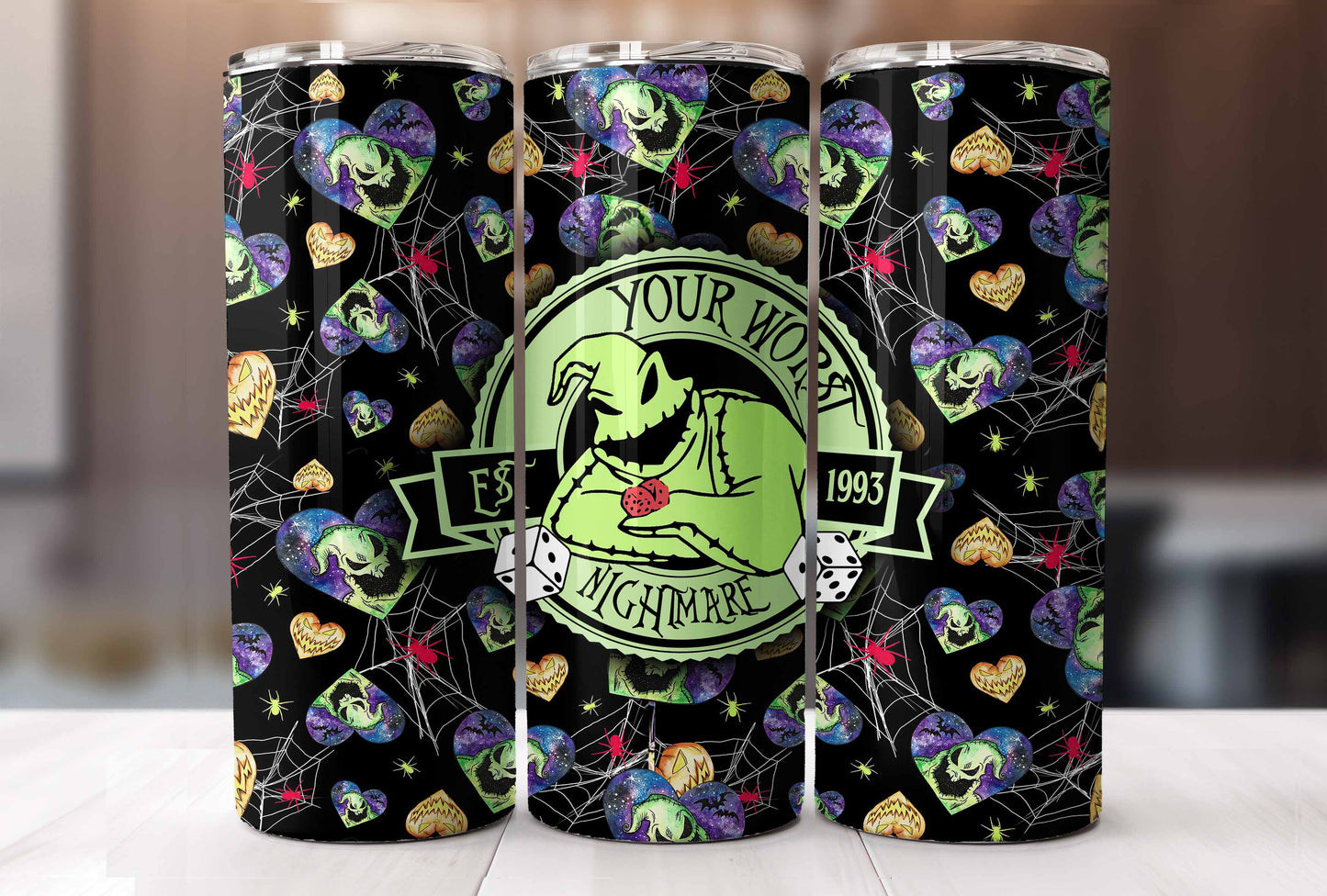 Cartoon Halloween Tumbler Wrap, 20oz Skinny Tumble Wrap, Scary Nightmare Tumbler Png, Your Worst Nightmare Est 1993, Boo Bash Wrap