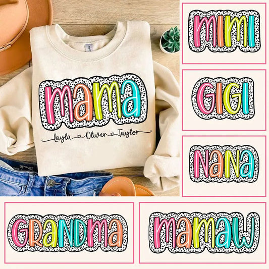 Mama Dalmatian PNG, Mothers Day Dalmatian Bundle Png, Grandma Auntie Dalmatian Dots, Custom Mama with Kids Name Design, Mother's Day png