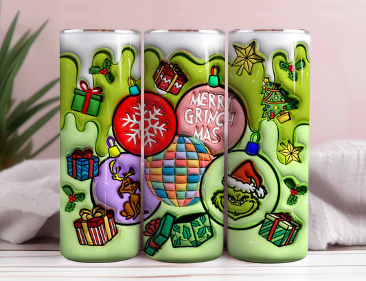 3D Inflated Christmas Tumbler Wrap, Retro Merry Christmas Png, 3D Christmas Png, Christmas Ornament, Christmas Sublimation, Christmas Vibes