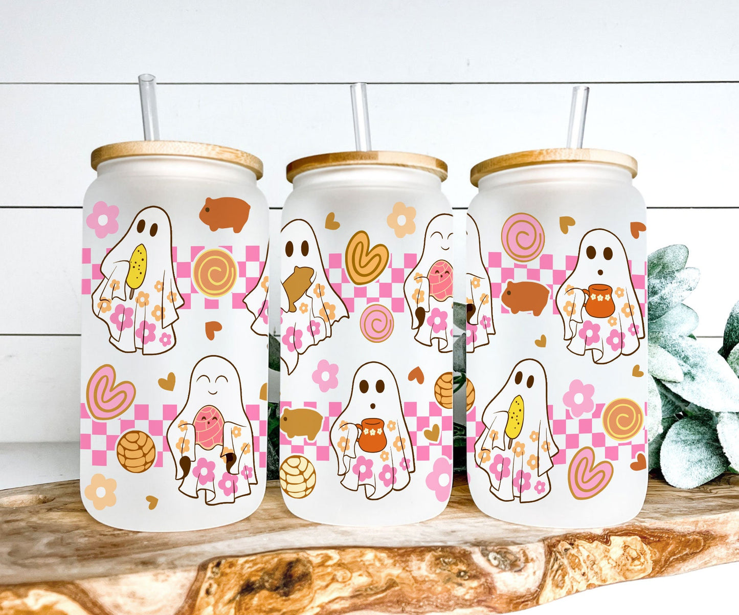 Conchita Ghost Png, Spooky Conchas 16oz Libbey Glass Can Wrap, Mexican Pan Dulce Ghost PNG, Halloween Pan Dulce Glass Can Conchas Mexicanas