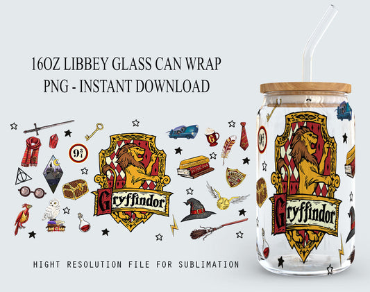 HP Magic Glass Can Wrap, 16oz Libbey Can Glass, Wizard School Can Glass Wrap, 16oz Coffee Glass, Magic Wizard Libbey Can Wrap, HP Glass Can 1 - VartDigitals