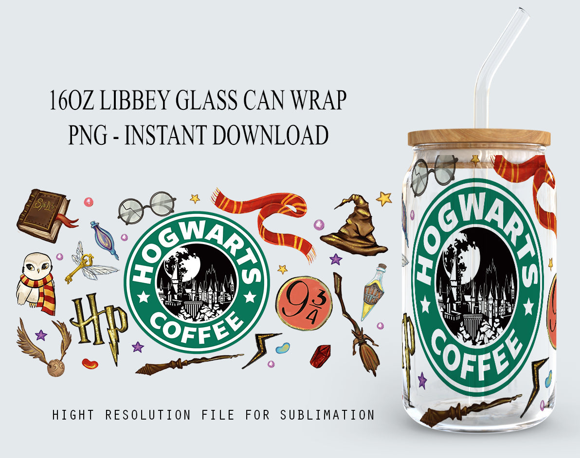 Potterhead PNG, Libbey Glass PNG, Can Glass Wrap PNG, 16oz Can Glass png, Magic Can Glass Full Wrap png, 16oz Coffee Glass png, Libbey png 2 - VartDigitals