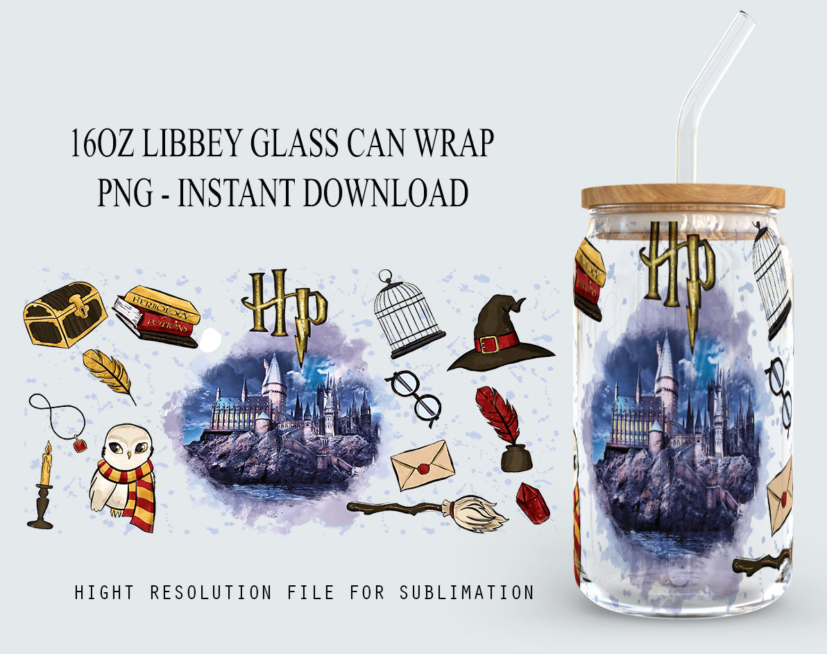 Potterhead PNG, Libbey Glass PNG, 16oz Can Glass png, Can Glass Wrap PNG, 16oz Coffee Glass png, Libbey png, Magic Can Glass Full Wrap png - VartDigitals