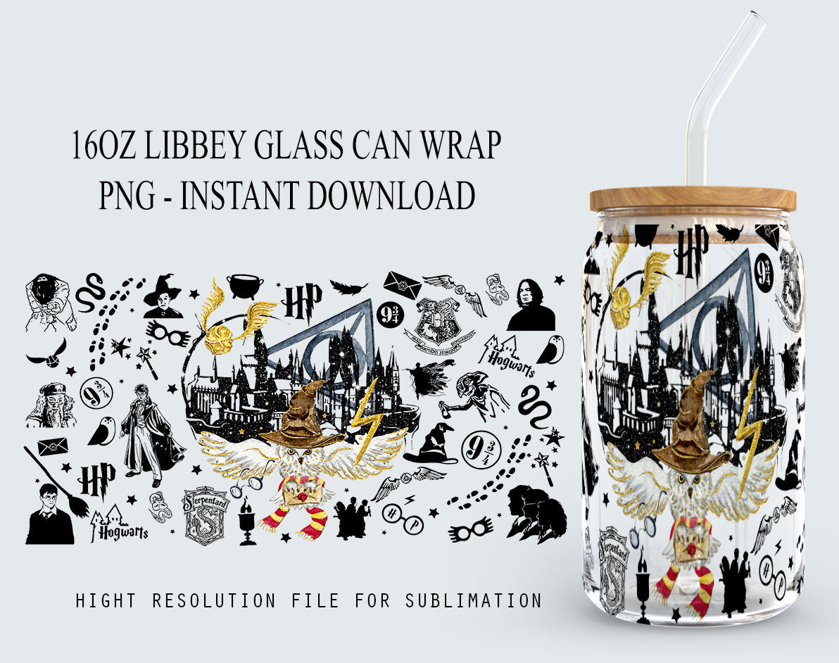 Potterhead PNG, Libbey Glass PNG, 16oz Can Glass png, Can Glass Wrap PNG, Magic Can Glass Full Wrap png, 16oz Coffee Glass png, Libbey png - VartDigitals