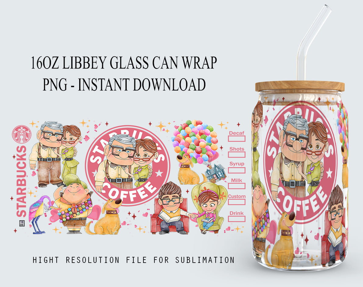 Ellie _ Carl Can Glass Wrap, 16oz Can Glass, Up Movie Png, Full Tumbler Wrap, Cartoon Tumbler, Can Glass Wrap, Png Instant Download - VartDigitals