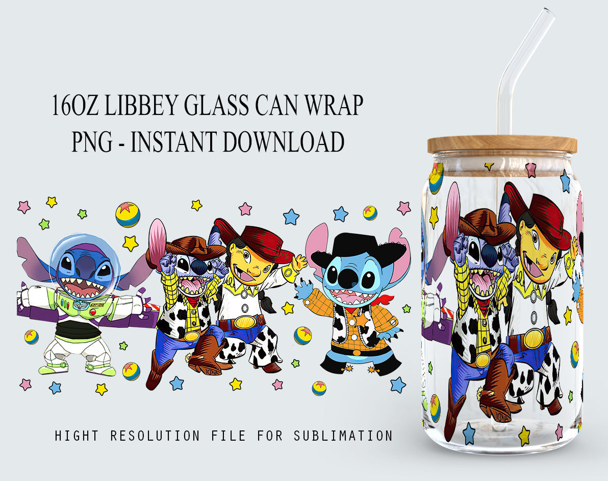Cartoon 16oz Can Glass Wrap, Cartoon Libbey Glass Can Png, To Infinity And Beyond, You've Got A Friend In Me, Cartoon Tumbler Wrap - VartDigitals