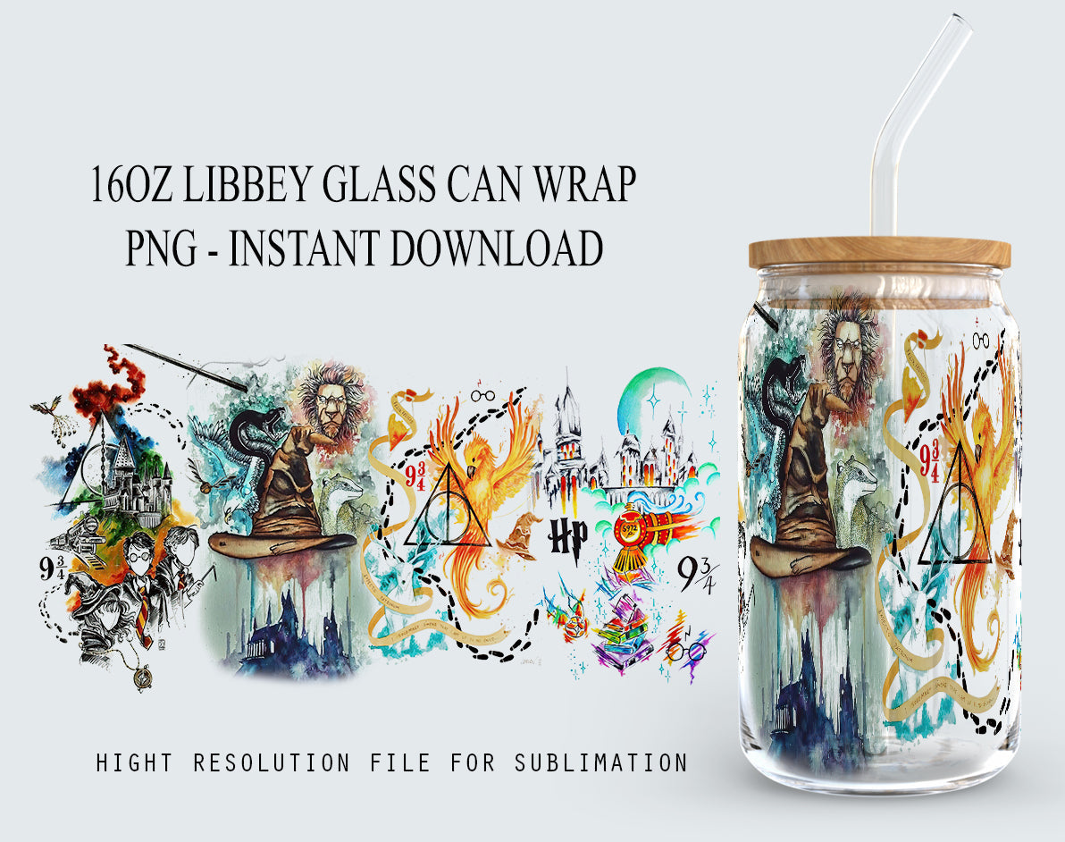 Magic Libbey Glass PNG, Can Glass Wrap PNG, 16oz Can Glass PNG, Magic Can Glass Full Wrap png, 16oz Wizard Glass png, Potterhead Libbey png - VartDigitals