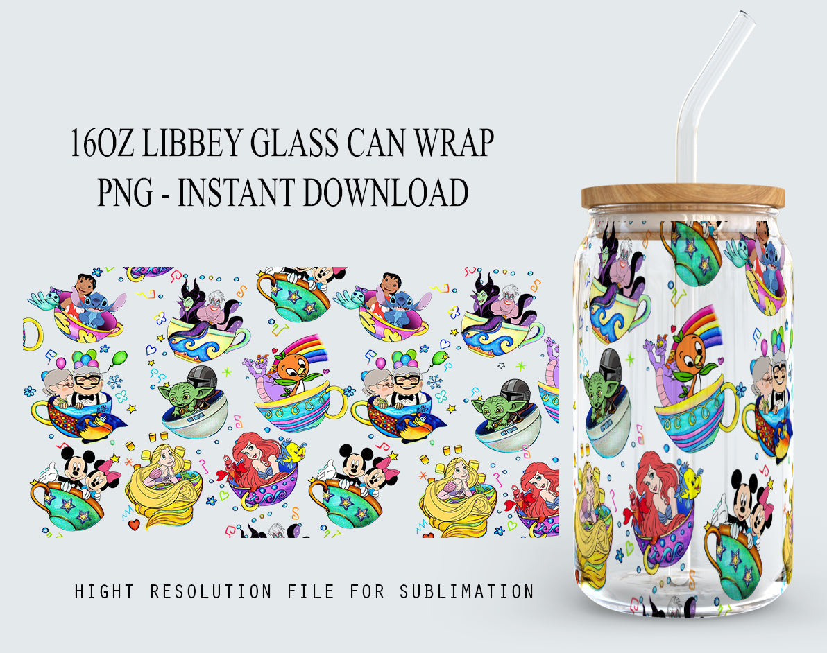 Mouse And Friends Glass Can Wrap, 16oz Glass Can Wrap, Cartoon  Libbey Can Glass, Floral Glass Can Png, Cartoon Watercolor Tumbler Wrap - VartDigitals